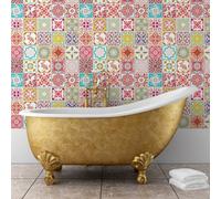 Walplus Moroccan Red & Malia Colorful Peel And Stick Wall Tiles Stickers - 96Pcs Adhesive Stick On Tiles For Kitchen 15X15Cm