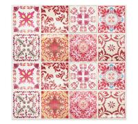 Walplus Moroccan Red Mosaic 3D Peel And Stick Wall Tiles Sticker - 16Pcs Self Adhesive Stick On Tiles For Kitchen 15.4X15.4Cm