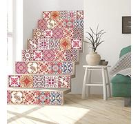 Walplus 24 Pieces 15X15Cm Moroccan Rose Red Mosaic Peel And Stick Wall Tiles Sticker - Self Adhesive Stick On Tiles For Kitchen