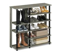 Walplus Multi-Tier Shoe Storage Rack In French Oak Grey With Black Frame