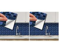 WALPLUS Pearl Noir Blue Tile Stickers for Kitchen Stairs 15x15cm(6") Stick on Tiles for Bathroom Transfers Removable Peel and Stick Wall Backsplash Jewel Mosaic Renovation 24 PCS (Pack of 2)