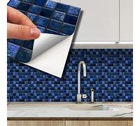 WALPLUS Pearl Noir Blue Tile Stickers for Kitchen Stairs 15x15cm(6") Stick on Tiles for Bathroom Transfers Removable Peel and Stick Wall Backsplash Jewel Mosaic Renovation 24 PCS