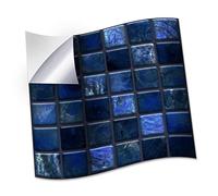 WALPLUS Pearl Noir Blue Tile Stickers for Kitchen Stairs 15x15cm(6") Stick on Tiles for Bathroom Transfers Removable Peel and Stick Wall Backsplash Jewel Mosaic Renovation 24 PCS