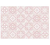 WALPLUS 24 PCS Pink Tile Stickers - 15x15cm (6") Self-Adhesive, Removable Spanish Transfers for Kitchen & Bathroom Walls