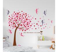 WALPLUS Pink Tree & Fairies Wall Stickers - Giant Peel & Stick Nursery Decor for Girls Bedroom, Playroom, Classroom (175cm x 150cm)