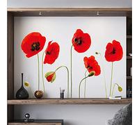 WALPLUS Red Poppy Flowers 13x33x3cm Spring Wall Stickers Nursery Removable Self-Adhesive Mural Art Decals Vinyl Home Decoration DIY Living Bedroom Decor Wallpaper Kids Room Gift Stick on Wall