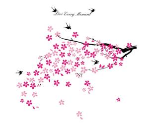 WALPLUS Removable Swallows & Flowers Wall Stickers for Kids Rooms - Nursery, Bedroom, Playroom Decor, 150cm x 80cm, Pink