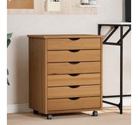 Walplus Rolling Cabinet With Drawers Moss Honey Brown Solid Wood Pine