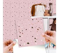 WALPLUS 15cm(6")@96pcs Rose Pink Metallic Silver Terrazzo Wall Tile Sticker Tile Paint Stick on Tiles Peel and Stick Self Adhesive Wall Tiles Stickers for Kitchen Bathroom Tile Transfer Backsplash