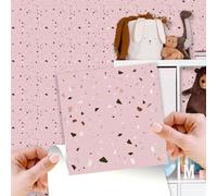 WALPLUS Rose Pink Metallic Silver Terrazzo Tile Stickers 15 x 15 cm, 24 PCS Peel and Stick Self Adhesive Wall Tiles, Waterproof Kitchen Bathroom Splashback Decals