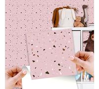 WALPLUS 15cm(6")@72pcs Rose Pink Metallic Silver Terrazzo Wall Tile Sticker Tile Paint Stick on Tiles Peel and Stick Self Adhesive Wall Tiles Stickers for Kitchen Bathroom Tile Transfer Backsplash