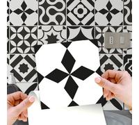 WALPLUS 24 Pcs 15cm(6") Tile Stickers Peel and Stick Backsplash Self-Adhesive Removeable Stick on Wall Vinyl Home Decoration DIY for Living Kitchen Bedroom Splashbacks - Ross Black and White