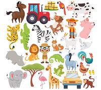WALPLUS Safari and Farm Animal Kingdom Window Stickers, Removable Reusable Double-Sided Glass Clings for Home, Kids Room, Classroom and Seasonal Decor