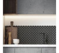 Walplus Shimmering Black Honeycomb Peel And Stick Wall Tiles Stickers - 24Pcs Self Adhesive Stick On Tiles For Kitchen 28.5X14 Cm