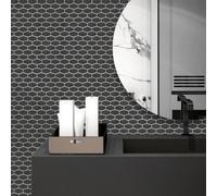 Walplus Shimmering Black Honeycomb Peel And Stick Wall Tiles Stickers - 36Pcs Self Adhesive Stick On Tiles For Kitchen 28.5X14 Cm