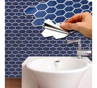 WALPLUS 28.5x14cm@24 pcs Shimmering Blue Honeycomb Hexa Wall Tile Sticker Backsplash Tile Paint Stick on Tiles Peel and Stick Self Adhesive Wall Tiles Stickers for Kitchen Bathroom Tile Transfer