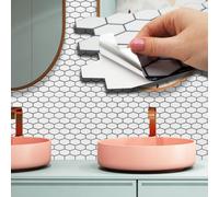 WALPLUS 28.5x14cm@48 pcs Shimmering White Honeycomb Hexa Wall Tile Sticker Backsplash Tile Paint Stick on Tiles Peel and Stick Self Adhesive Wall Tiles Stickers for Kitchen Bathroom Tile Transfer