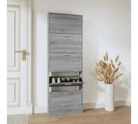 Walplus Shoe Cabinet Grey Sonoma 59X17X169 Cm Engineered Wood