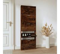 Walplus Shoe Cabinet Smoked Oak 59X17X169 Cm Engineered Wood