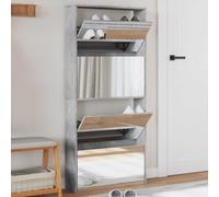 Walplus Shoe Cabinet With Mirror 4-Layer Concrete Grey 63X17X134 Cm