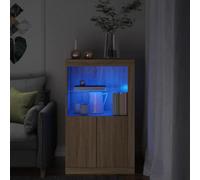 Walplus Side Cabinet With Led Lights Sonoma Oak Engineered Wood