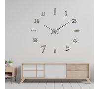 Walplus Silver Frameless 3D Giant Wall Clock - Stick-On Wall Clock For Modern Decor - Acrylic Arabic And English Numbers
