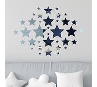 WALPLUS SilverStars Mirror Art 34pcs Stickers Display Self Adhesive Decoractions for Home Living Room Bathroom Bedroom Stair Wall Mural Art Decals