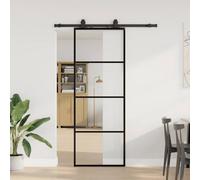 Walplus Sliding Door With Hardware Set Black 76X205 Cm Esg Glass