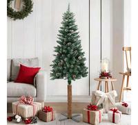 Walplus Slim Christmas Tree With Real Wood And White Snow Green 150 Cm