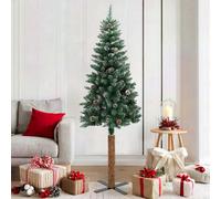 Walplus Slim Christmas Tree With Real Wood And White Snow Green 180 Cm