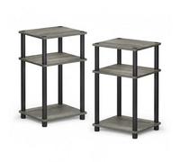 Walplus Slim Tall End Table With Bin Drawer, French Oak & Black Finish