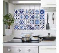 WALPLUS Wall Tile Stickers 10cm 24pcs Spanish and Moroccan Blue DIY Art Home Decor Stick on Tiles Decals Splashback Spring Easter Decoration Ideas Peel and Stick Self Adhesive Backsplash Tile Paint