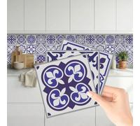 WALPLUS Spanish & Moroccan Blue Tile Stickers 15 x 15 cm, 24 PCS Peel and Stick Self Adhesive Wall Tiles, Waterproof Kitchen Bathroom Splashback Decals