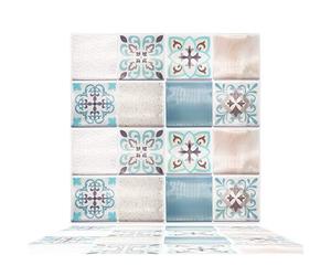 WALPLUS Spanish Retro Mediterranean Crush 12 Sheets Glossy 3D Tile Stickers 15x15cm Wall Splashbacks Vinyl Stick on Tiles Backsplash Peel and Stick Bathroom Kitchen Decor Tile Paint