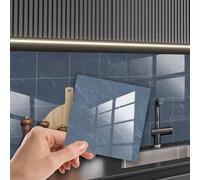 WALPLUS Steel Blue Marble Tile Stickers 15 x 15 cm, 24 PCS Peel and Stick Self Adhesive Wall Tiles, Waterproof Kitchen Bathroom Splashback Decals