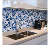 Walplus Stone Selection Blue And Grey Peel And Stick Wall Tiles Sticker 96Pcs Self Adhesive Stick On Tiles For Kitchen 15X15Cm