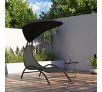 Walplus Sun Lounger With Canopy Black 167X80X195 Cm Fabric And Steel
