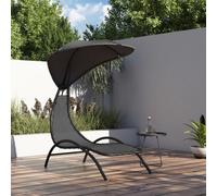 Walplus Sun Lounger With Canopy Dark Grey 167X80X195 Cm Fabric&steel