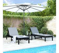 Walplus Sun Loungers 2 Pcs Black 199.5X60X74 Cm Solid Wood Pine