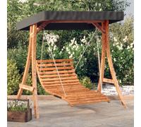 Walplus Swing Bed With Canopy Solid Wood Spruce With Teak Finish