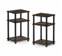 Walplus Tall 3-Tier End Table With Storage Bin, Columbia Walnut & Black