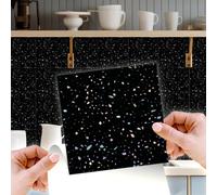 WALPLUS 48 PCS 15cm (6") Terrazzo Holographic Glitter Black Tile Stickers | Peel and Stick Self-Adhesive Wall Tiles for Kitchen, Bathroom, Backsplash & Tile Makeover