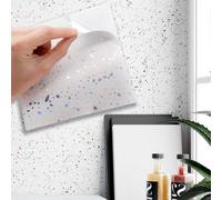 WALPLUS 15cm(6")@48pcs Terrazzo Holographic Glitter White Wall Tile Sticker Tile Paint Stick on Tiles Peel and Stick Self Adhesive Wall Tiles Stickers for Kitchen Bathroom Tile Transfer Backsplash