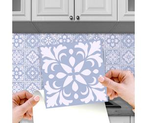 Walplus Triana Blue Cement Spanish Peel And Stick Wall Tiles Stickers - 24 Pieces 15X15Cm Self Adhesive Stick On Tiles For Kitchen