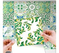 WALPLUS Turkish Green Self Adhesive Wall Tiles for Kitchen Bathroom 15x15cm(6") Removable Sticky Back Tiles for Walls Renovation 24 PCS