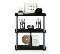 Walplus Furinno Turn-S-Tube 3-Tier Compact Multipurpose Shelf Display Rack With Square Tube, Black/grey