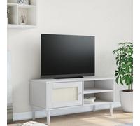Walplus Tv Cabinet Senja Rattan Look White 106X40X49Cm Solid Wood Pine