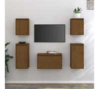 Walplus Tv Cabinets 5 Pcs Honey Brown Solid Wood Pine