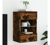Walplus Tv Wall Cabinet With Led Lights Smoked Oak 40X30X60.5 Cm