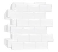 WALPLUS Upgrade Thicker 3D Tile Stickers Peel and Stick Backsplash Splashback Decals Tile Transfer for Kitchen Bathroom Living Room Stick on Tile Waterproof Pure White Glossy 40pcs 15.4x30.5cm